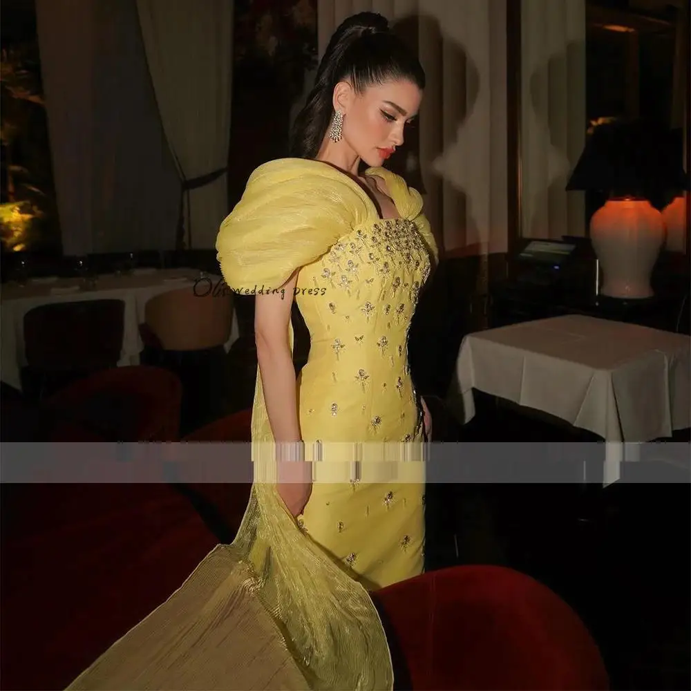 customized Luxury Evening Dress Yellow Sheath/Column Beading Elegant Evening Gowns for Women 2025 Back Split Sleeveless Formal D