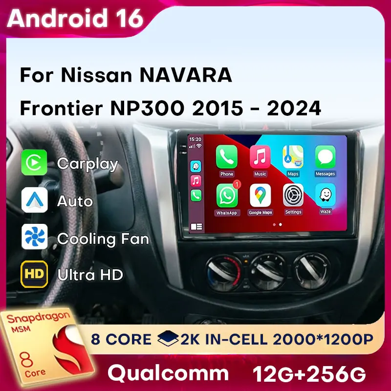 Radio para Auto Android 16 para Nissan NAVARA Frontier NP300 2015-2024, Reproductor Multimedia con Carplay, Video, 4G, Bluetooth, GPS y Navegación