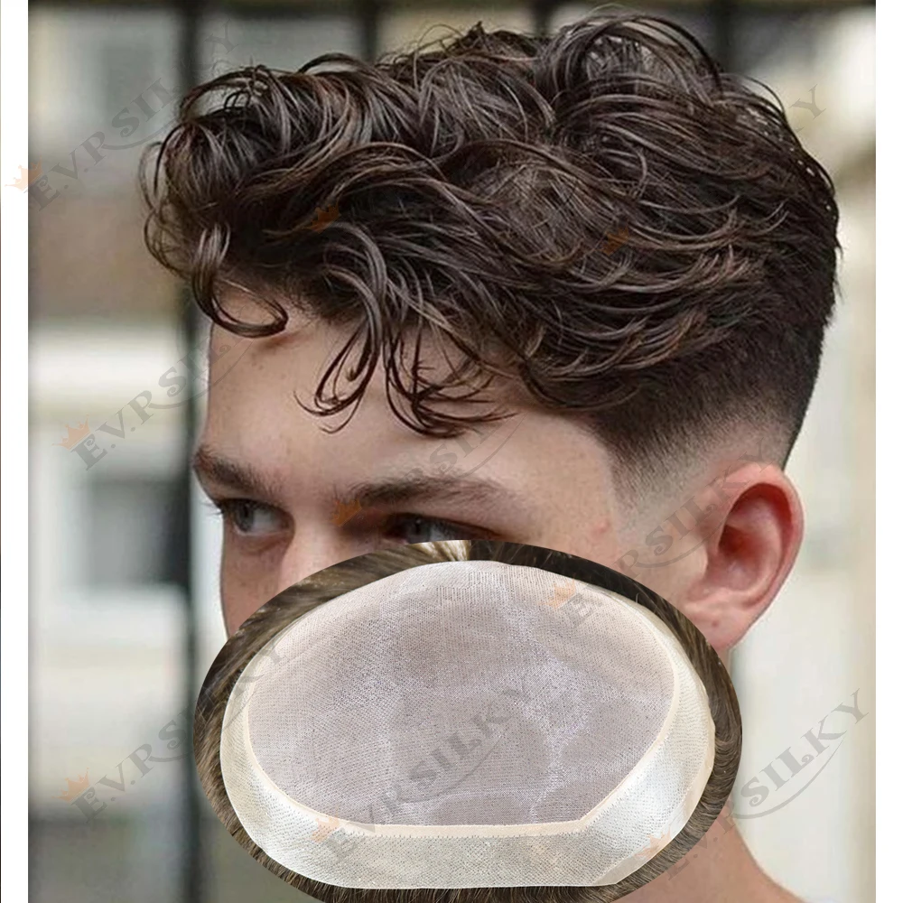 

Breathable Durable Mono Lace PU Natural Hairline Blonde Black Human Hair Toupee Baldless Men Hair Replacement Capillary Prosthes