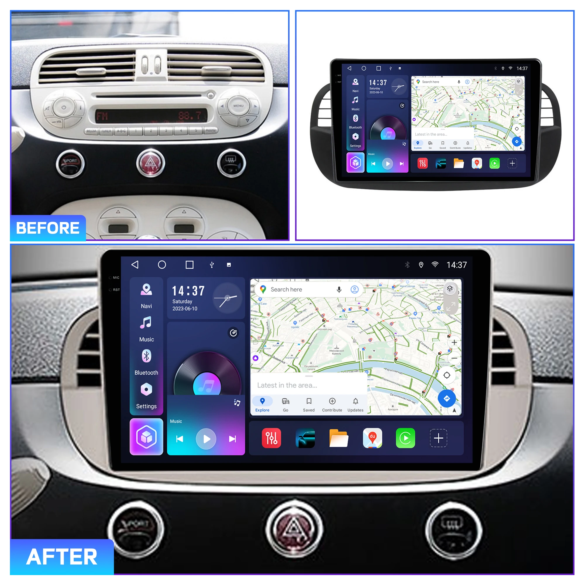 Penhui For FIAT 500 2007-2015 Android Car DVD Player 2Din 9'' Touchscreen DSP Bluetooth Video Radio Multimedia System