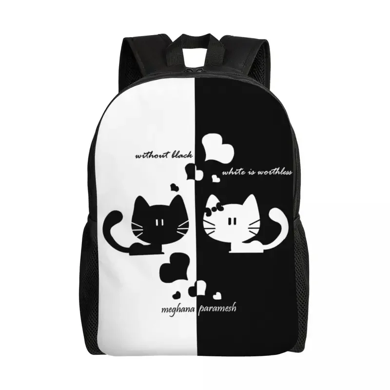 Mochila de viaje de dibujos animados para hombres y mujeres, bolsa de libros para computadora escolar, bolsas de día para estudiantes universitarios, gato negro y blanco