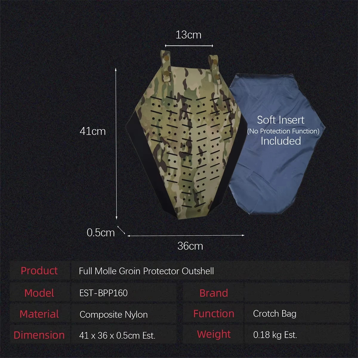 YCTAC Tactical Groin Protector MOLLE Laser Cutting Crotch Plate Vest Attachment Portable Vest Expansion Panel for CS Shooting