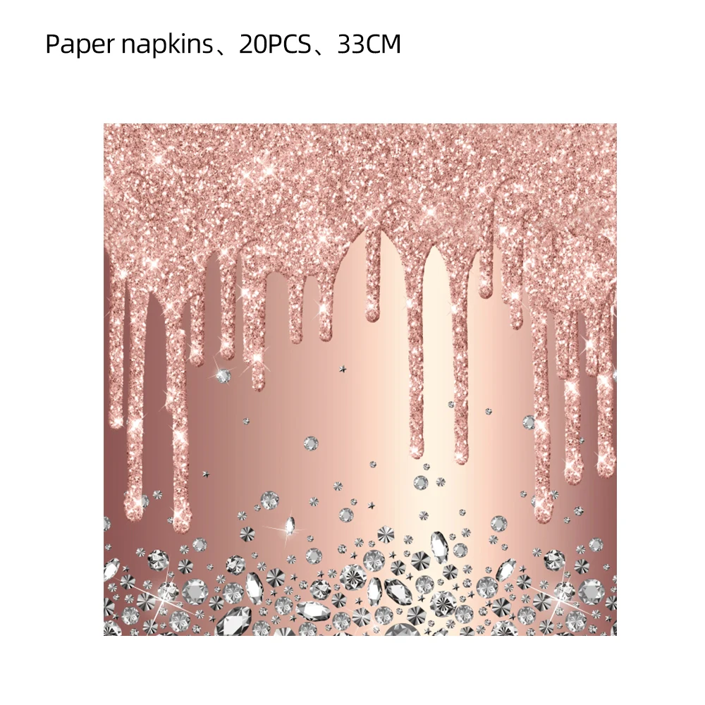 الوردي الوردي الذهب لوازم حفلات الزفاف حفلة عيد ميلاد الديكور الماس بريق نمط ورقة كأس لوحة الكبار فتاة غطاء المائدة #4