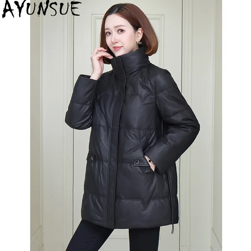 AYUNSUE chaqueta de piel de oveja auténtica para mujer, abrigo largo de estilo largo, ropa de invierno para mujer, novedad en prendas de vestir exteriores, Casaco Feminino