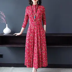 Elegant Vintage Women Floral Long Dress Spring Autumn Long Sleeve Slim Dresses Fashion Female Tunics New Casual Sundress 2023