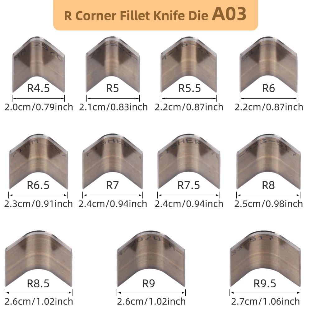1Set Handmade Stamping Tools for Faux Leather, Metal Cutting Knife Mold, R-Angle Knife Mold, DIY Round Corner Cutting Knife Mold