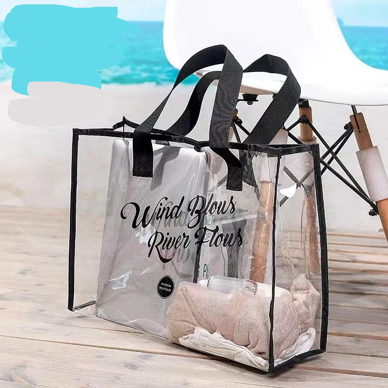 Large Capacity Women Clear Tote PVC Waterproof Transparent Handbags Female Shopper Shoulder Bag Summer Beach Portable Pouch