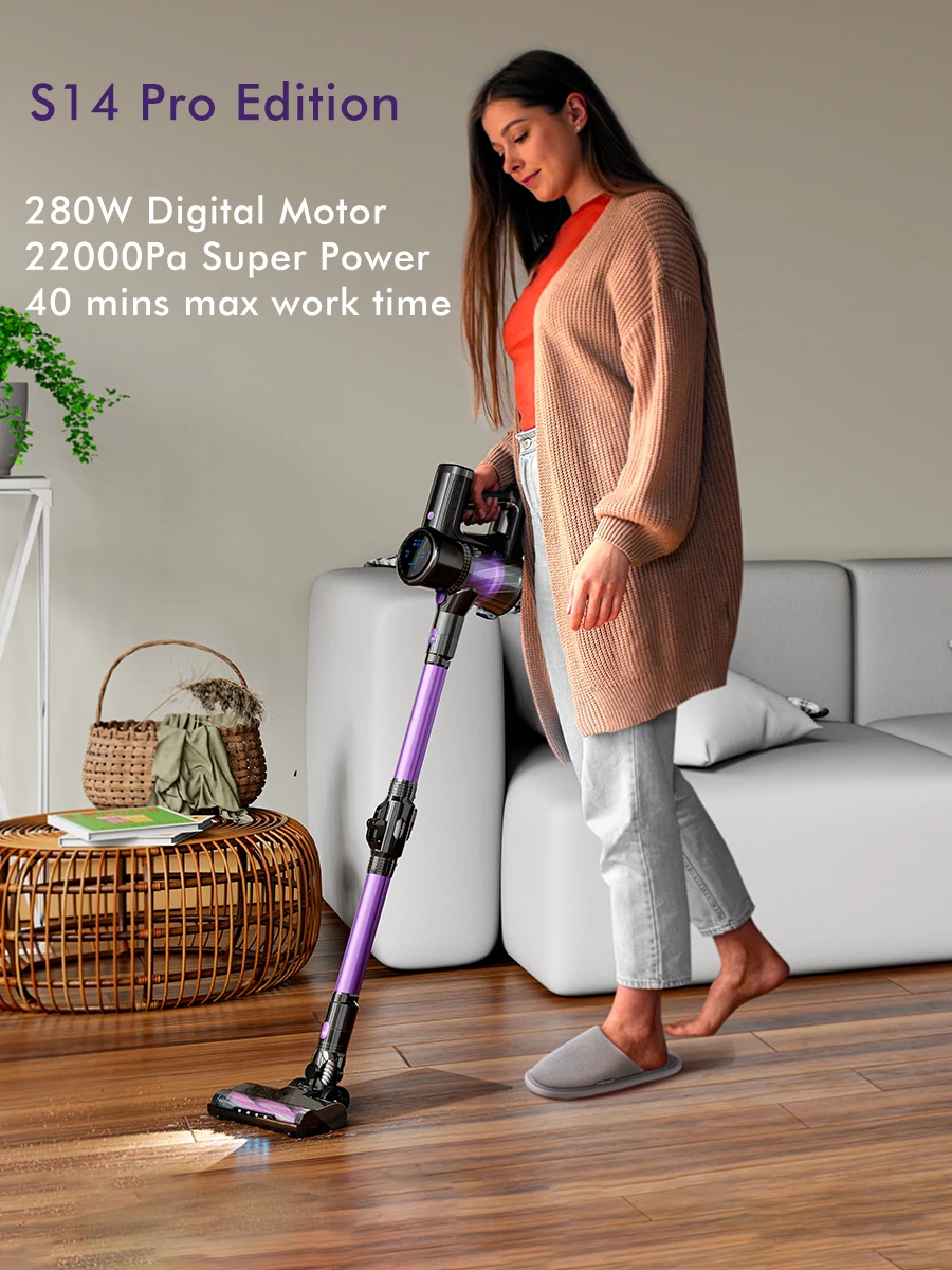 S14 Wireless Vacuum Cleaner 22kPa 280W Powerful 6 in 1 Vertical LED Electric Handheld Vacuum Sweeper Mopping Machine