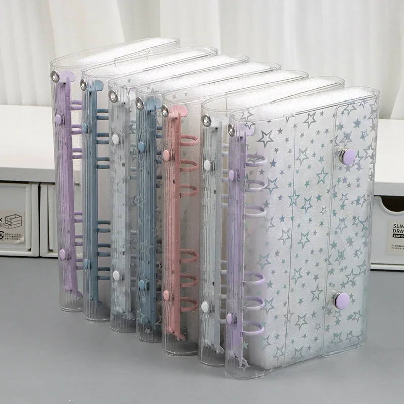 1pc A6 Laser Star transparent PVC cover and 6-ring binder A6 notebook - suitable for schools and offices