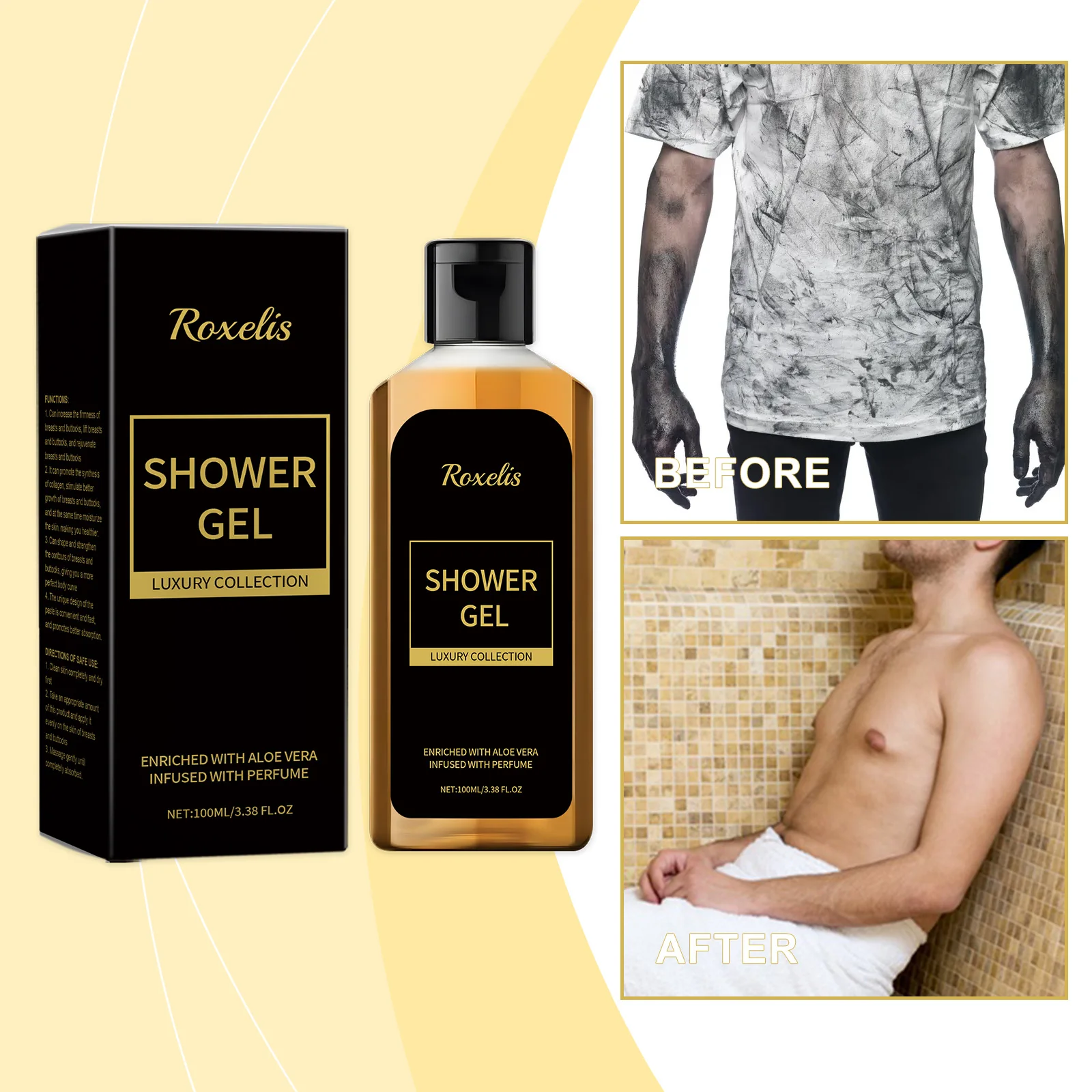 Roxelis Men Shower Wash Pheromone Perfume Shower Gel 100ml Pheromone Shower Gel Aloe Shower Gel Unisex Long-Lasting Freshness