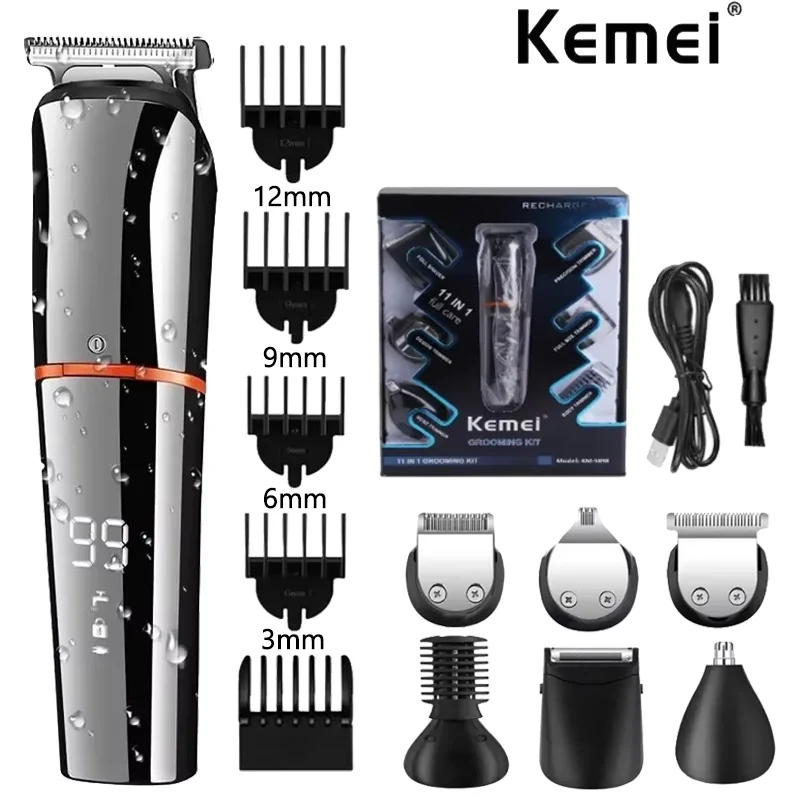 Original Kemei Digital Display All In One Hair Trimmer For Men Eyebrow Beard Trimmer Electric Hair Clipper Grooming Kit Haircut