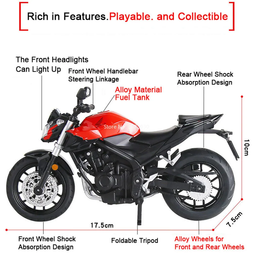 1:12 혼다 CB400F 오토바이 자동차 장난감 합금 다이캐스트 모델 라이트 사운드 고무 타이어 미니어처 차량 유아 어린이 선물