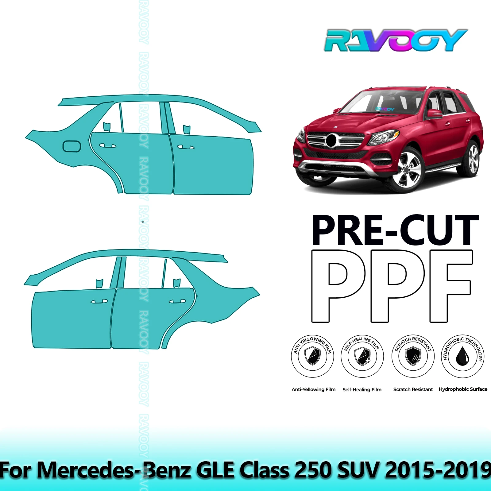 

For Mercedes-Benz GLE Class 250 SUV 2015-2019 8.5mil Clear Matte Pre-Cut PPF Door & A/B Pillar Kit TPU Paint Protection Film Set