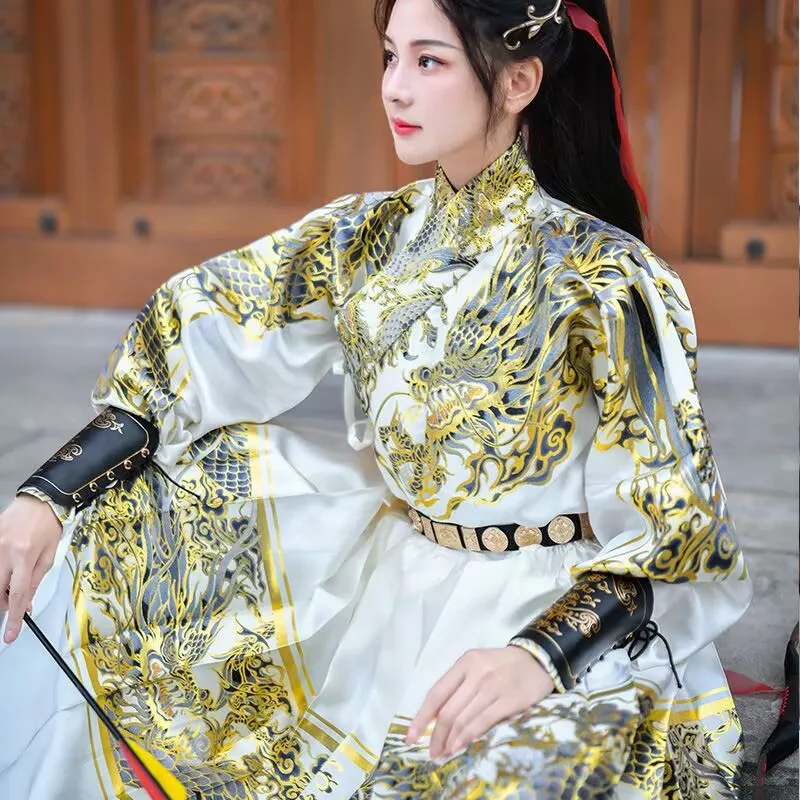 Armadura Hanfu para hombres y mujeres, vestido de armadura china antigua, disfraz de arquero para parejas, conjuntos de Hanfu negro y Beige para hombres y mujeres de talla grande
