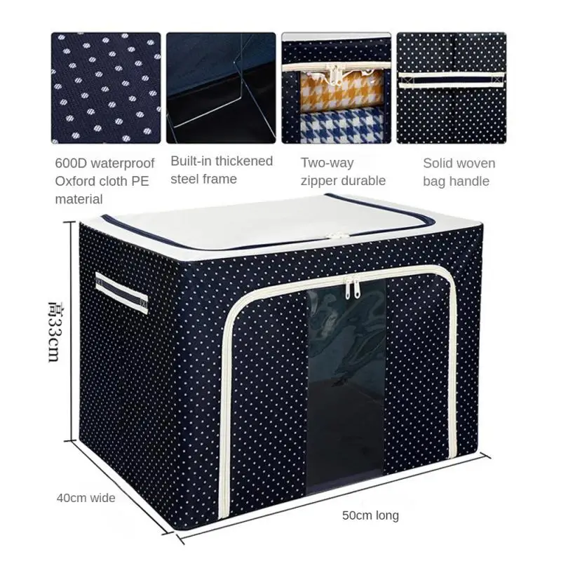 Clothes Storage Box Durable Foldable 40×30×20cm Oxford Cloth Home Storage Container Classic Waterproof Steel Frame Storage Boxes