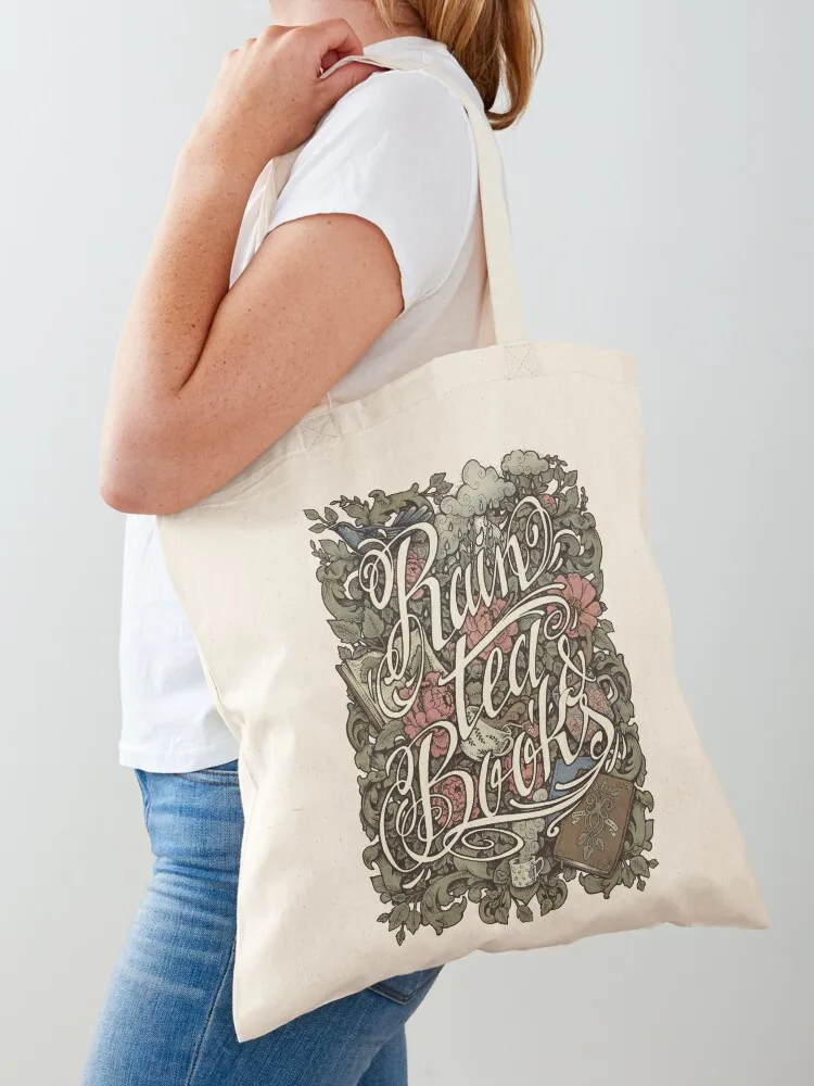 

Rain, Tea & Books - Color version Tote Bag ecological bags shopper bag women canvas Beach bag Fabric