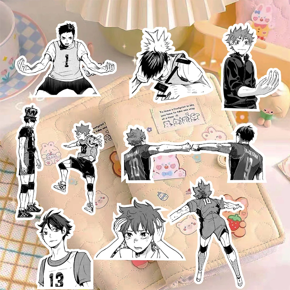 10/30/68pcs Black White Haikyuu Graffiti Stickers Anime Cool Japan Volleyball Cartoon Decals for Kid DIY Laptop Diary Guitar Car