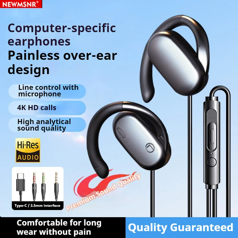 Fones de Ouvido com Fio Tipo C e 3.5mm para Negócios, Som Estéreo, Fones Esportivos, Headsets Gamer com Microfone HD para Samsung
