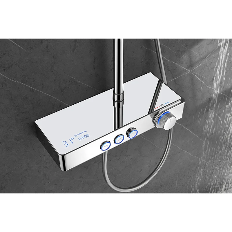 New Bathroom Thermostat 3-function Wall-mounted Chrome Shower Shower Faucet Set with Handheld