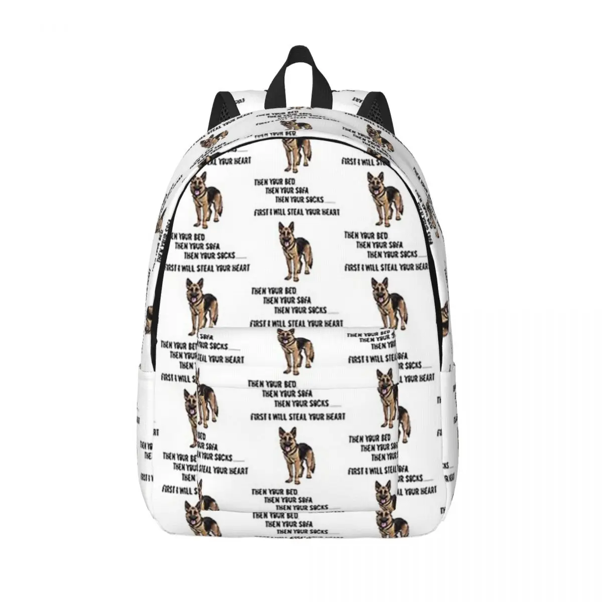 German Shepherd First I Will Steal Your Heart Then Your Bed Backpack Elementary High College Student Bookbag Canvas Daypack