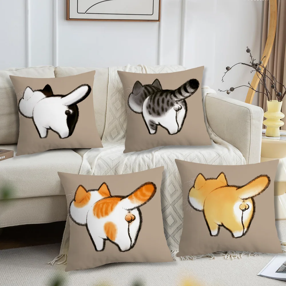 Cute Chubby Anime Cat Exposing Its Balls Cushion Cover For Pillow Printing Sofa Decoration Home Car Room Office NordicSimplicity