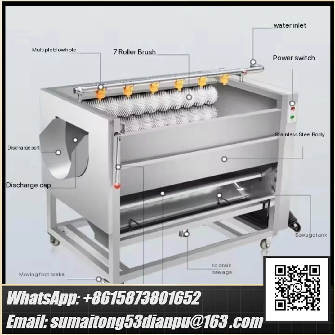 Vegetables and Fruits Automatic Commercial Potato Ginger, Lotus, Papaya Sweet Potato Cleaning Roller Washing and Peeling Machine