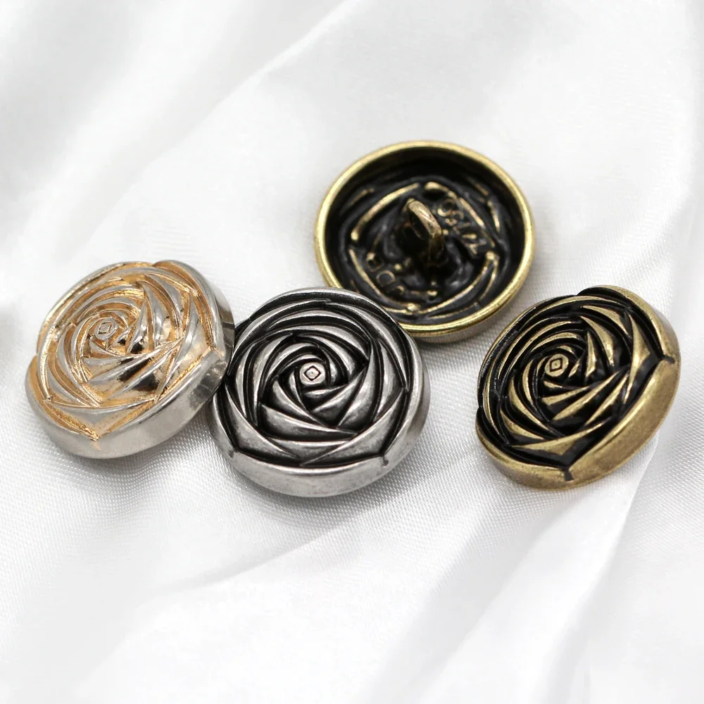 HENGC 15/20/23mm Rose Flower Gold Metal Buttons for Sewing Vintage Women Coat Suit Sweaters DIY Crafts Decorative Button