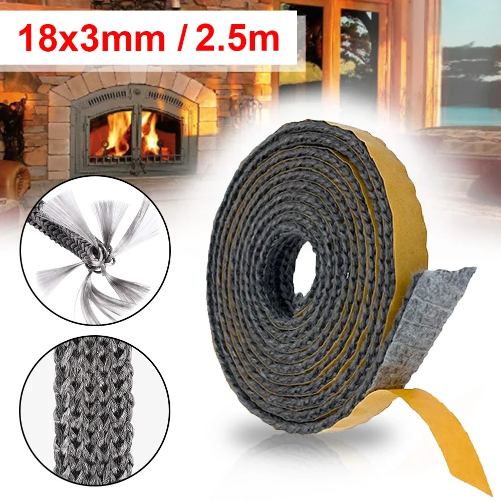 2.5M Black Flat Stove Rope Self Adhesive Fiberglass Seal Stove Fire Rope Fireplace Chimney Door Sealing Cord 18 X 3mm