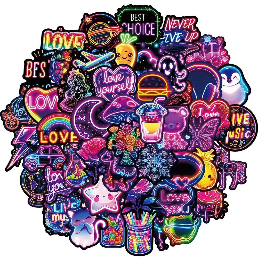 10/30/50 Stuks Cool Neon Licht Cartoon Graffiti Stickers Telefoon Gitaar Laptop Notebook Koffer Cup Waterdichte Sticker decals Kids T