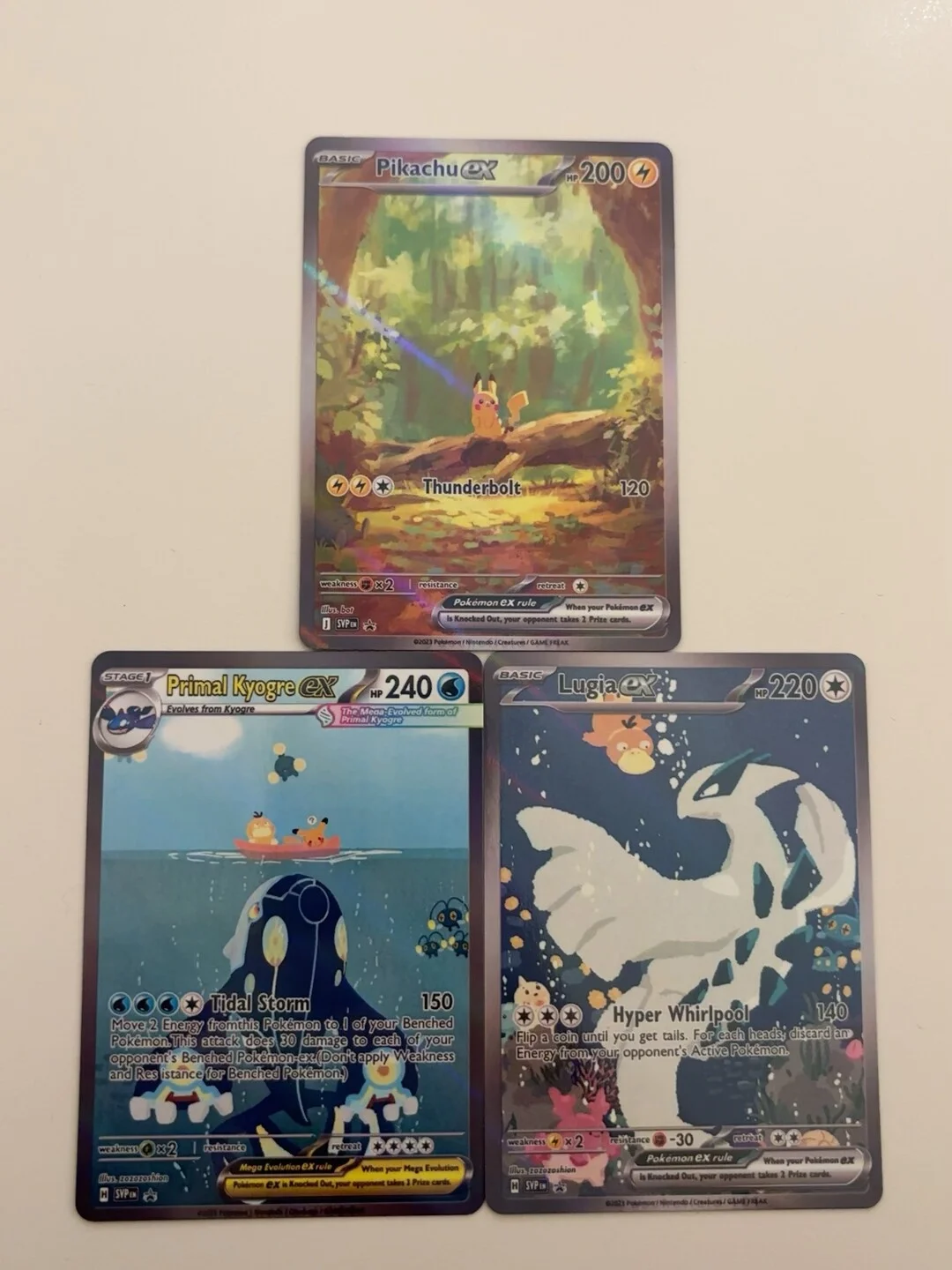 Набор из 3-х самодельных коллекционных флеш-карт Pokemon: Пикачу, Киогре, Лугия. Аниме-карточки с подписями для самостоятельного изготовления подарка.