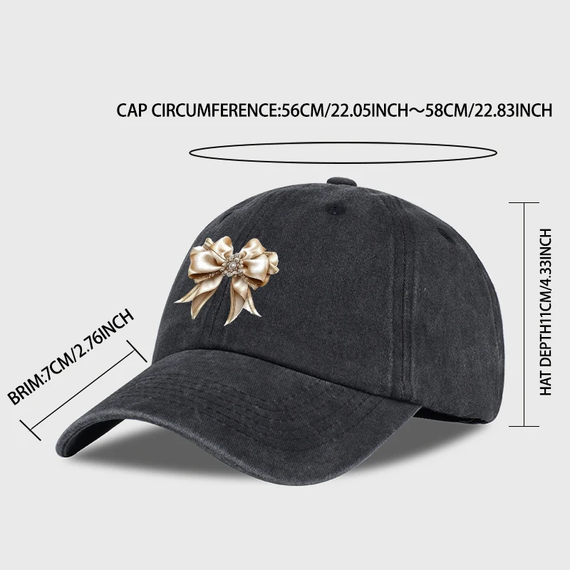 2026 NEW Satin Bow Print Washed Baseball Cap Adjustable Unisex Vintage Coquette Sun Hat