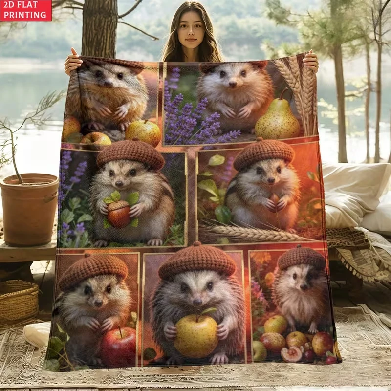Lovely Animal Blanket Soft Plush Acorn Hat Hedgehog Throw Blanket for Bed Couch Sofa Luxury Air Conditioning Nap Quilt Gift