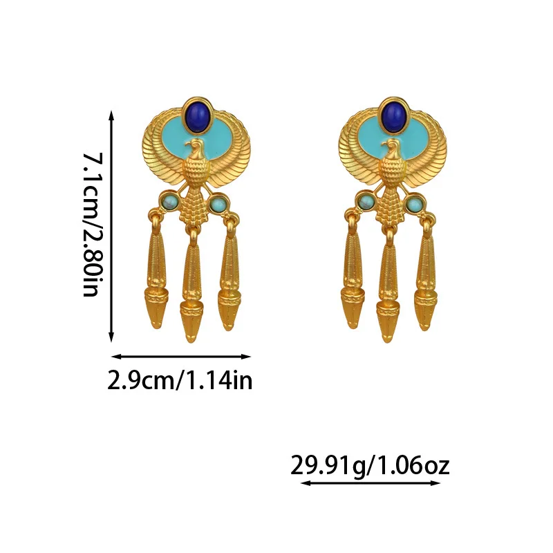 

KITYKISS 18K Gold Plated Vintage Egyptian Phoenix Tassel Pendant Earrings, European Fashion Style, Women's Style