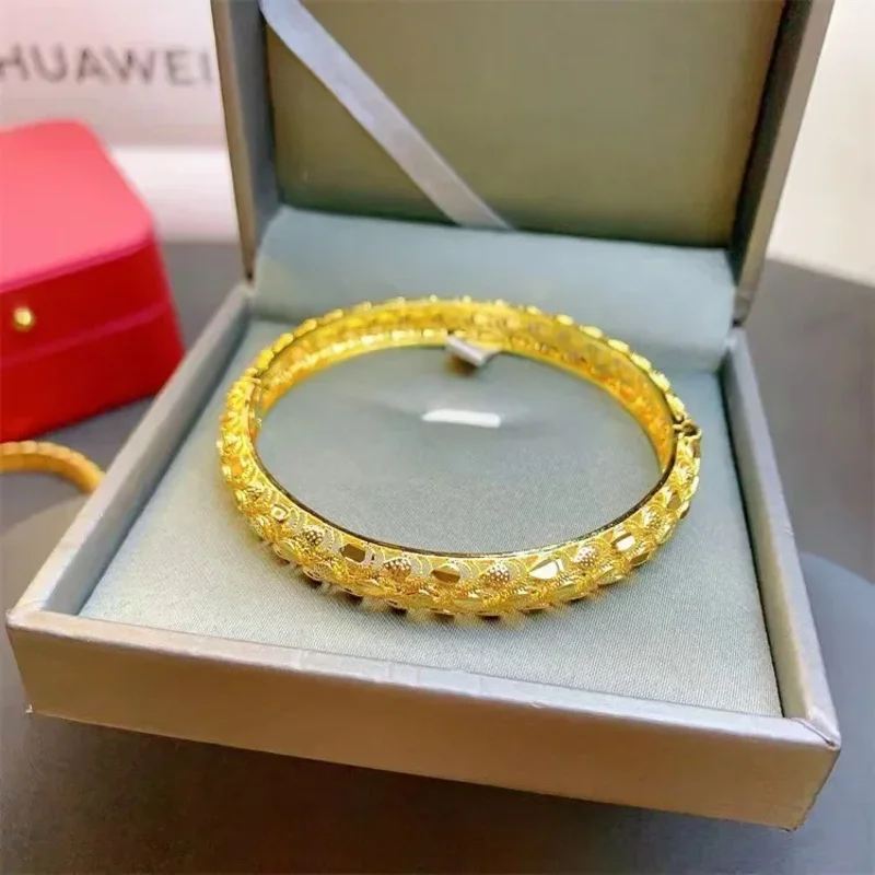 Copy 100% Vietnam Placer Gold Bracelet Hollow No Color Fading Retro Diamond Bracelet Ornament