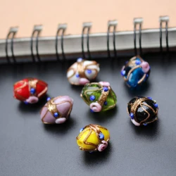 10Pcs Oval 12*17mm Lampwork Glass Beads Flower With Gold Drawing Multi-color for jewelry Bracelet Necklace Earring Mak CraftDIY