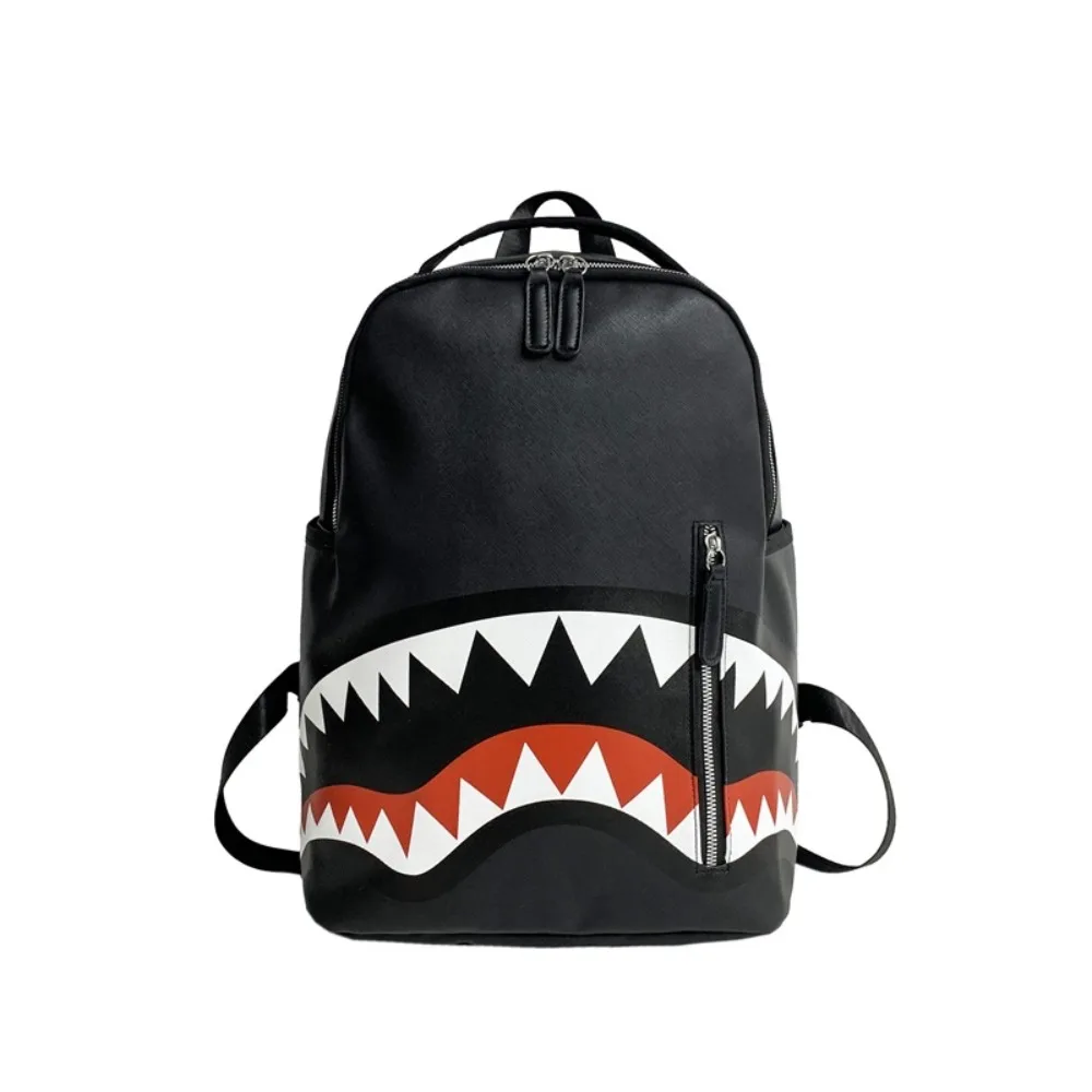 Fashion PU Leather Men's Backpack Mochila Rucksack Shark Shoulder Bag Large Capacity Zipper Handbag School Bags Students