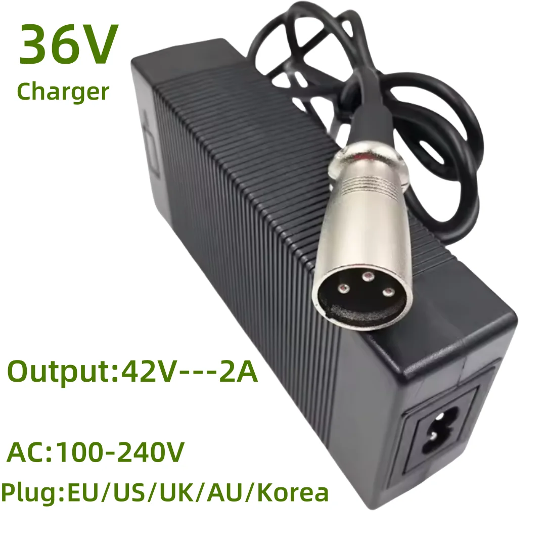 36V Li-ion Charger 42V2A Lithium Battery Charger for 36V Moped with XLR Socket/Connector Good Quality Input 100-240V