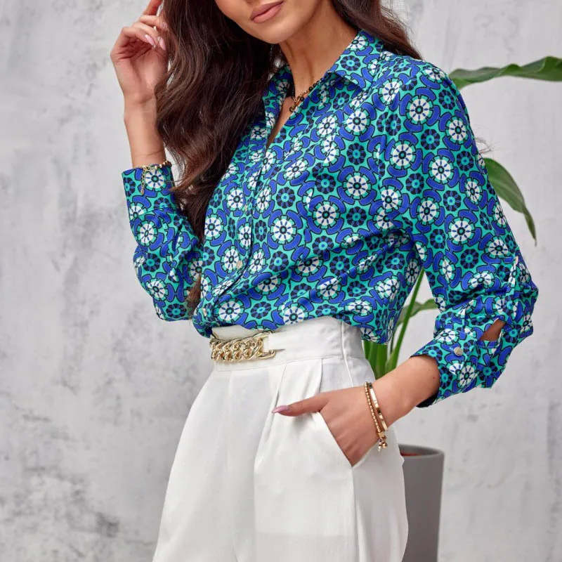 Office Lady Blouse shirt Women 2023 Spring Floral print single Buttons blouse top Female Fashion Long sleeve Shirts streetwear