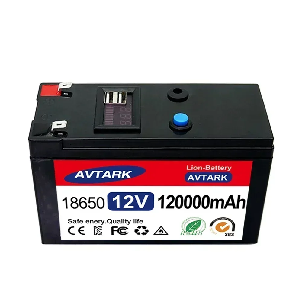 Bateria de lítio 12v 120ah 18650, bateria recarregável para energia solar, bateria de veículo elétrico + carregador 12.6v3a