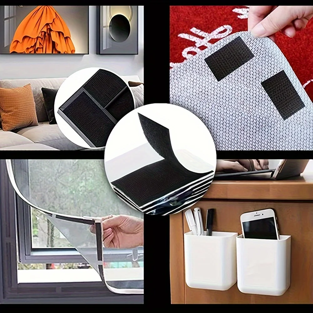 12/24 pairs Self-Adhesive Hook Loop Strips Double Sided Interlocking Tape Sticky Back Tape Heavy Duty Mounting Strips for Home