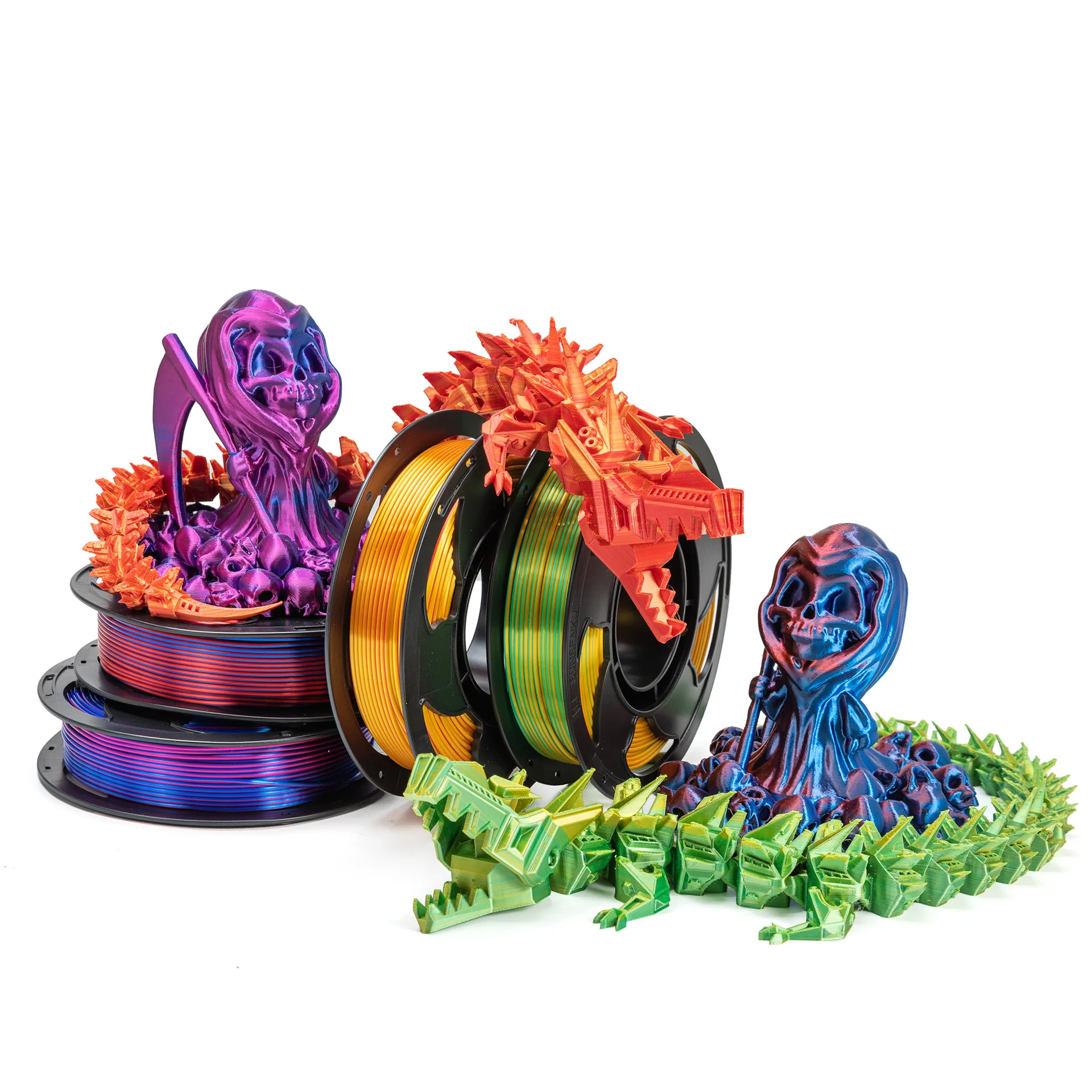 Silk Tri‑Color PLA 3D Printer Filament, 250g Per Roll, No Stringing Bubble‑Free Wear‑Resistant for FDM 3D Printers