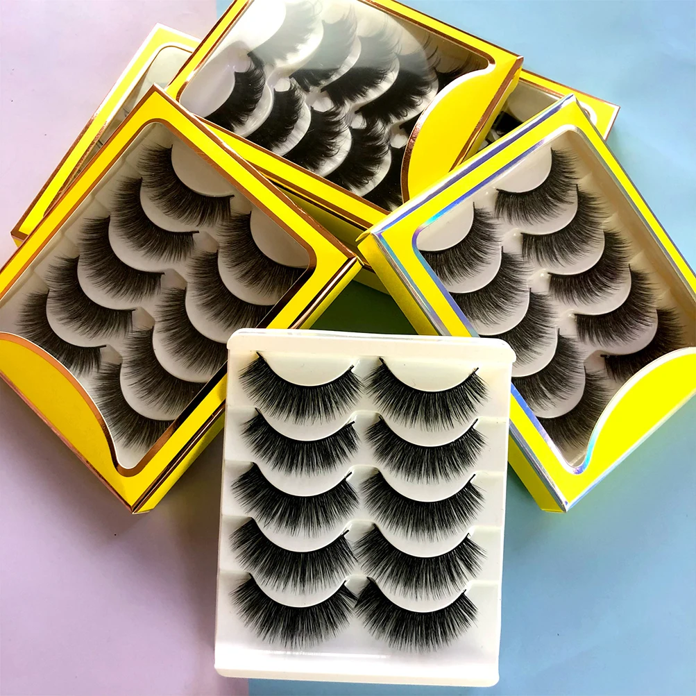 

5 Pairs of 6d Synthetic False Eyelashes Natural Wholesale Dramatic Fake Lashes Makeup Extension Private Label Custom Bulk