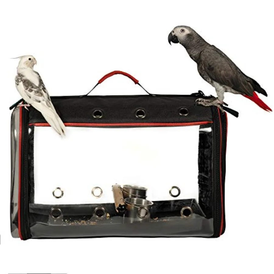Lightweight bird carrier travel cage for outdoor use, durable polyester fabric, gray color, foldable and portable with ventilat