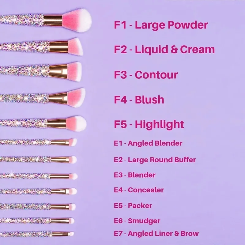 Luxury Diamond Glitter Shinny Makeup Brushes 12PCS/Set Cosmetic Beauty Powder Brush Eyeshadow Lip Complete Makeup Kit Tool Women