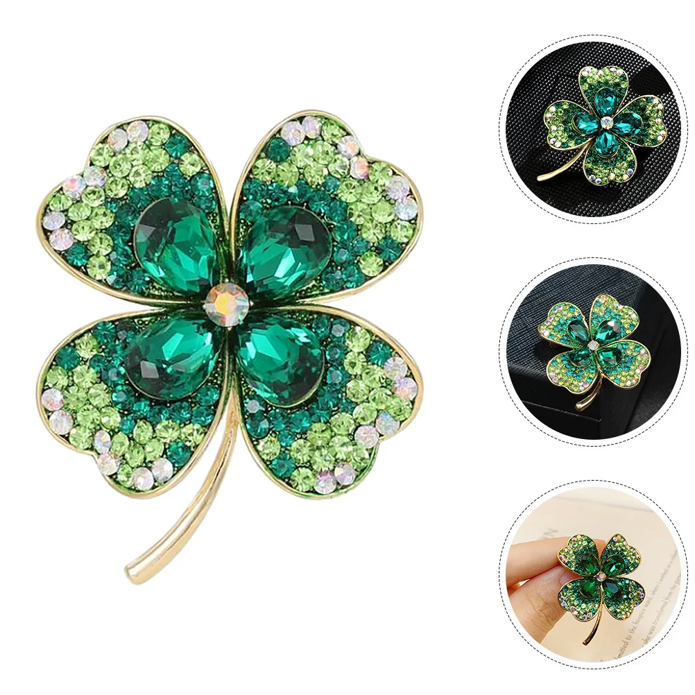 

Shamrock Brooch Green Enamel Rhinestone Lucky Pin Irish Jewelry For Women Lapel Accessory Crystal Badge For Jackets Bags