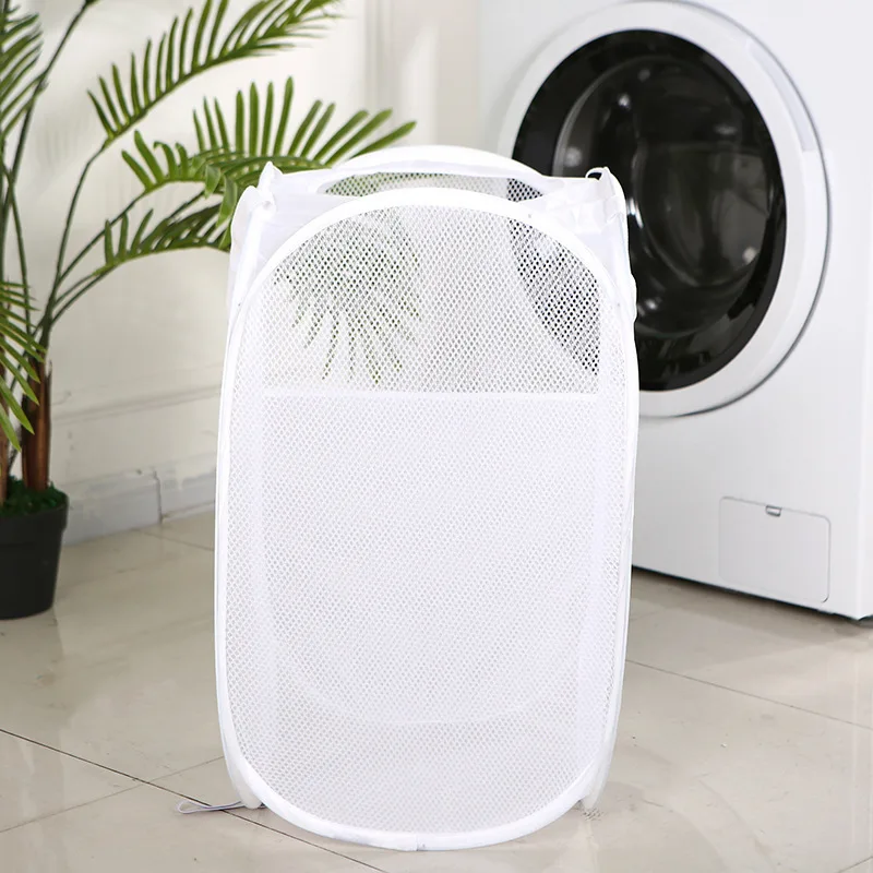 Folding Laundry Basket with Handle Clothes Toy Storage Basket Hollow Mesh Breathable Household Laundry Hamper Sundries Organizer