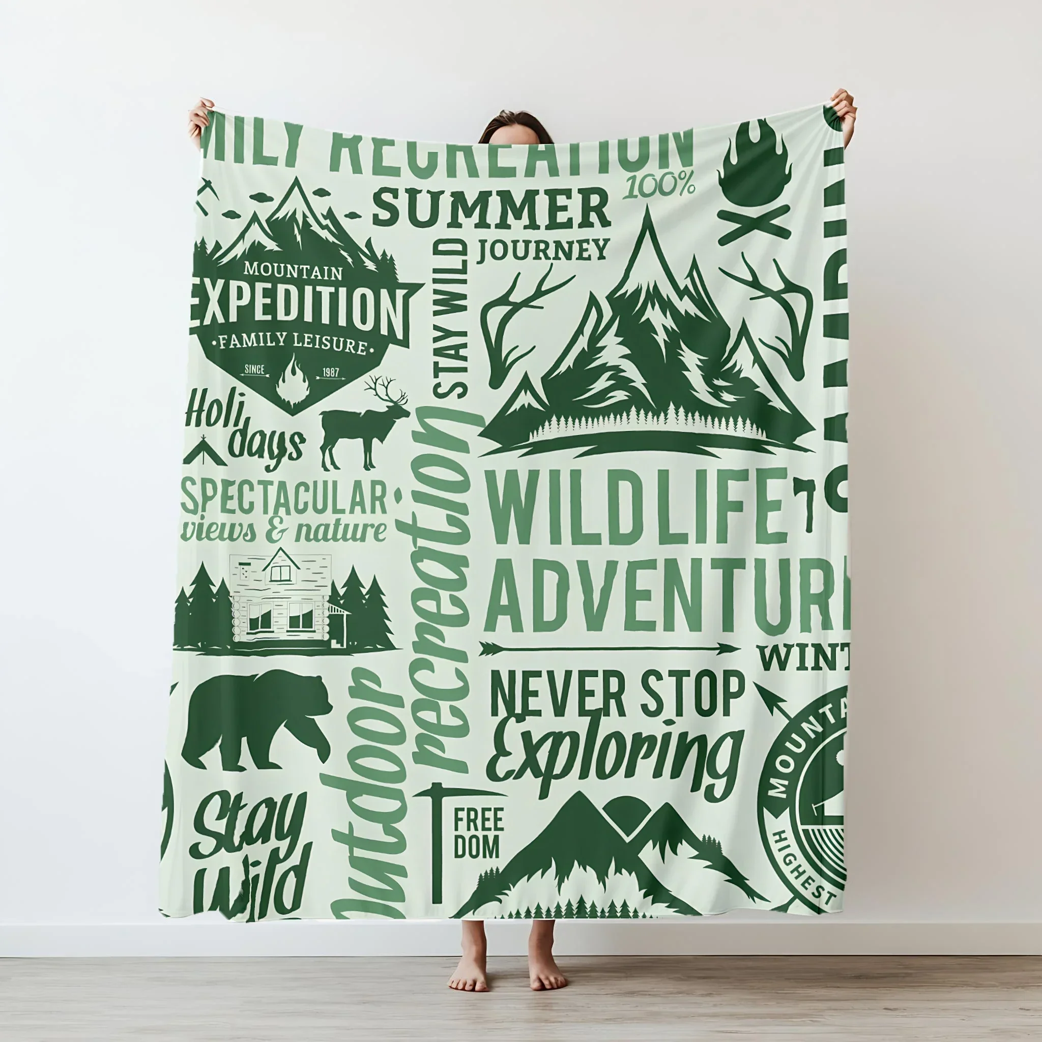 

Летнее одеяло-плед Summer Happy Camper: Мягкое, настраиваемое, для кемпинга, кровати, дивана, офиса, путешествий и отдыха