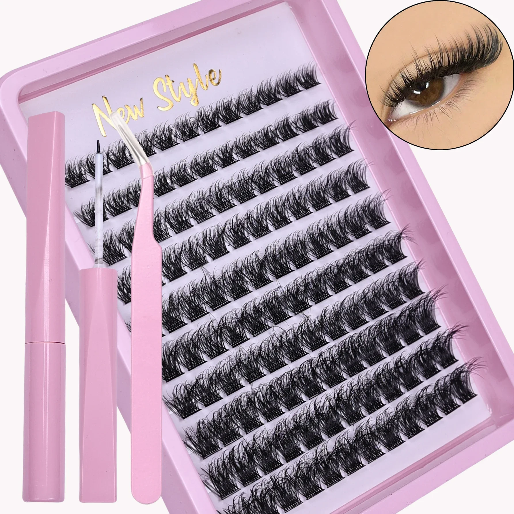 120Pcs False Lash Extension Kit with Adhesive and Sealant Lash Tweezers, Mix Length Clusters DIY Lash Extensions Eye Makeup Tool