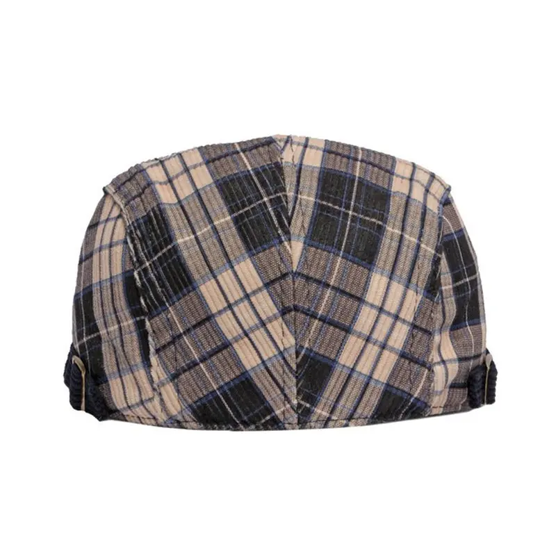 Four Seasons Cotton Plaid Print Thicken Newsboy Caps Flat Peaked Cap Men and Women Painter Beret Hats 03