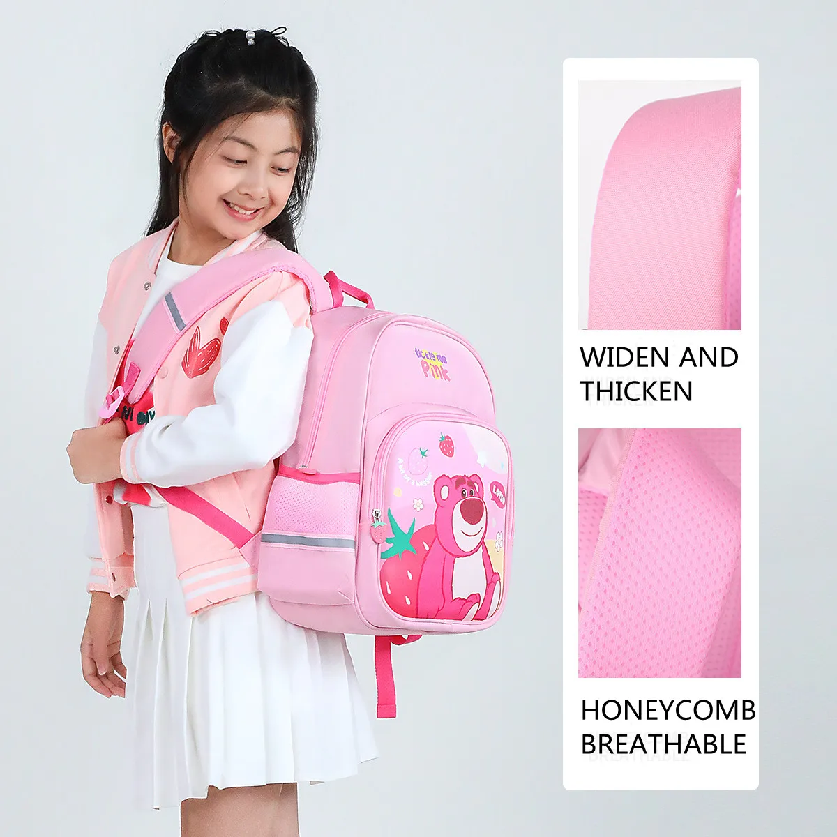 Disney New Lotso Girls School Bag Primary Student Shoulder Orthopedic Backpack Large Capacity Kids Gifts Mochilas Escolares